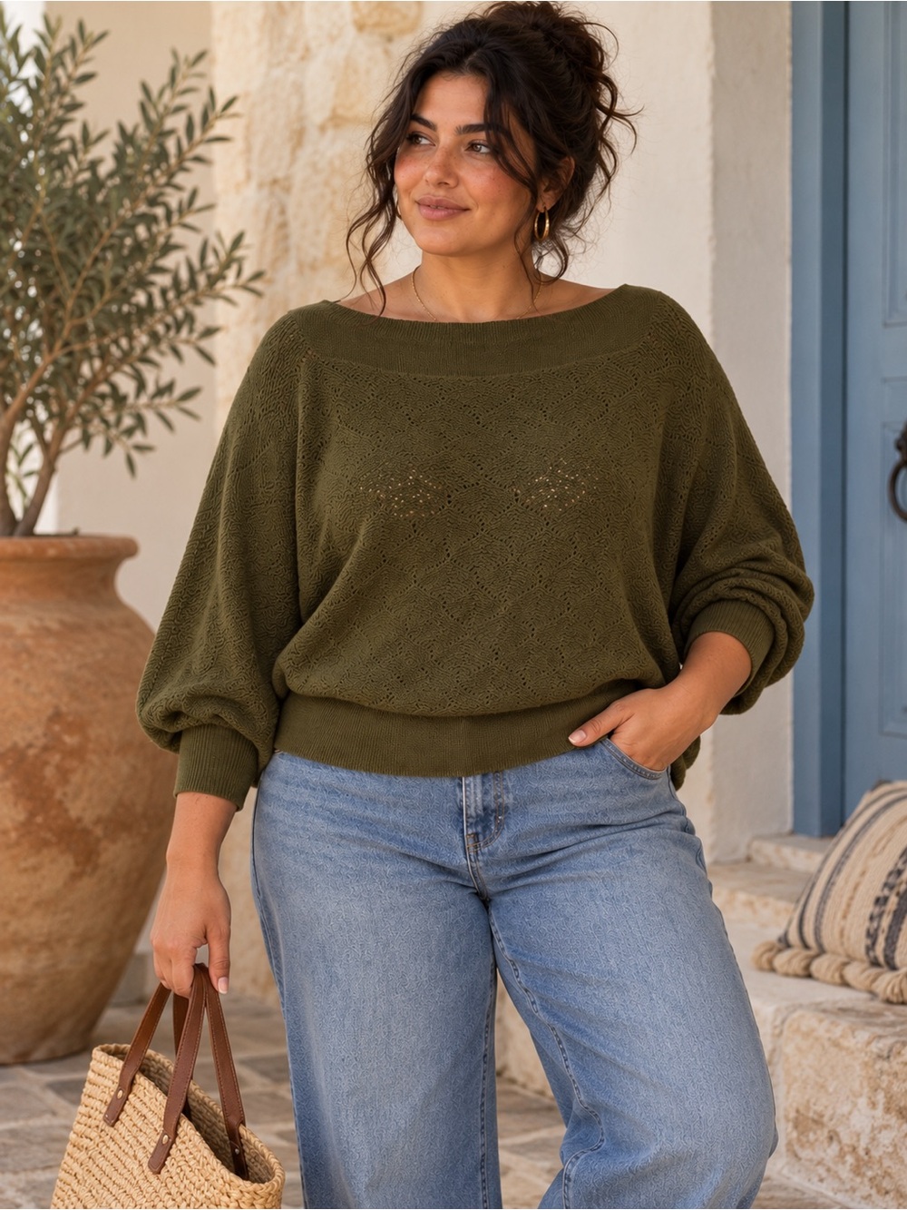 Trina Turk Halima 2 Sweater Cypress Merino Wool Batwing Dolman Large NWT
($288)
